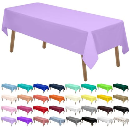 Lavender Plastic Tablecloths 2 Pack Lilac Disposable Table Covers 54 x 108 Inch. Bridal Shower Party Tablecovers PEVA Mauve Table Cloths for BBQ Birthday Wedding Parties 8 ft Rectangle Table Use - color: C01 Lavender