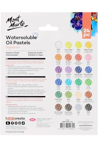 Montmart MMPT0024 Water Soluble Oil Pastel Set, 24 Colors, Color Blend, Enjoy Various Techniques