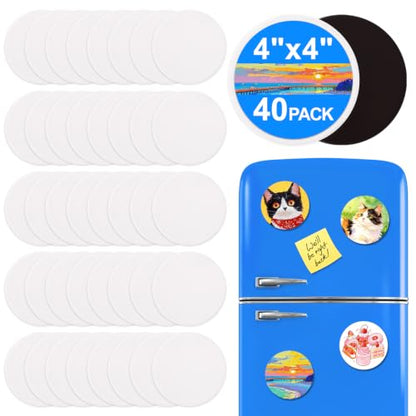 ESRICH 40Pack 4x4IN Round Mini Canvas Magnets, Small Magnetic Paint Canvas - size: 4 x 4 in (40 Pack)
