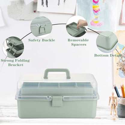 Tackle Box, 16-Inch Extra Large Art Storage Box with 3-Layer Folding Trays - color: Green