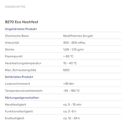 threadlocker B270Eco high Strength reen 50ml Bottle - high Temperature Resistant, Fluorescent - Works on All Metals and Threads - Quality Made in Germany