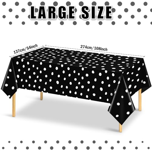 Mindsoft 3 Pcs Black White Polka Dot Plastic Tablecloth Party - color: White, style: White Polka Dot