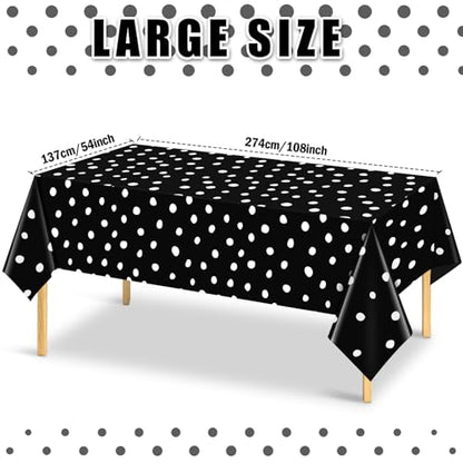 Mindsoft 3 Pcs Black White Polka Dot Plastic Tablecloth Party - color: White, style: White Polka Dot