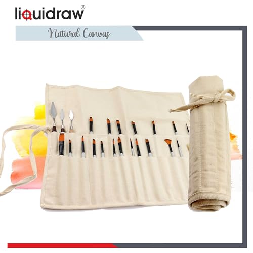 Liquidraw 30 Pocket Roll-Up Canvas Paint Brush Holder, 21 x 18in (Natural) - color: Natural