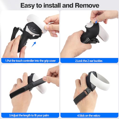 AMZDM Upgraded Controller Grip for Meta Quest 2 Grips Cover for VR Oculus Touch Controllers Covers Protector with Joystick Covers 1Pair Black & Gray - color: Black & Gray