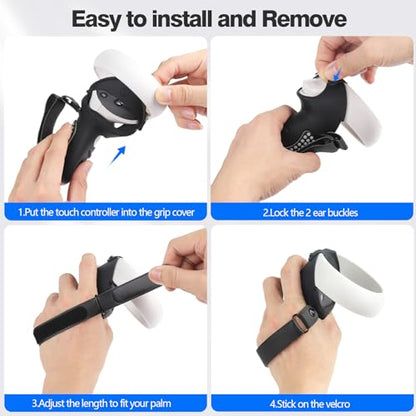 AMZDM Upgraded Controller Grip for Meta Quest 2 Grips Cover for VR Oculus Touch Controllers Covers Protector with Joystick Covers 1Pair Black & Gray - color: Black & Gray