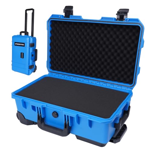 Large Rolling Camera Equipment Hard Case with Custom Foam,Waterproof and Shockproof for Drone,Telescopic Handle, Airplane Approved, 22.05x13.78x9.25in, Blue - color: Blue