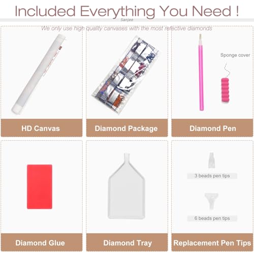 Sanjee Cat Diamond Art Painting Kits for Adults, Round Full Drill, 12x12In