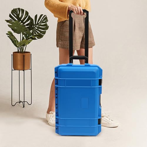 Portable Protective Camera Case, 22" Protective Roller Hard Camera Case with Wheels and Foams Camera Suitcase Waterproof Rolling Hard Case for Camera,Tools,Lens,Drone,Equipment (Blue) - color: Blue