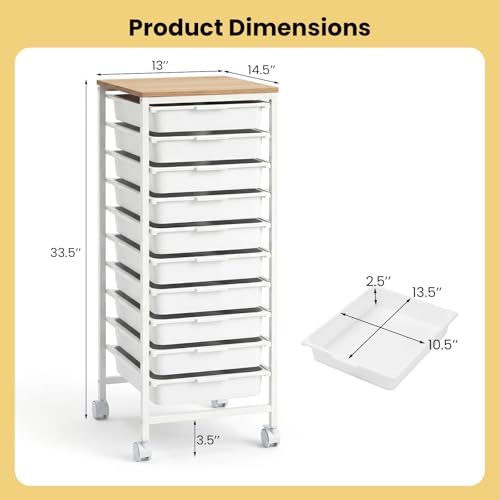 RELAX4LIFE 10-Drawer Rolling Storage Cart w/Lockable Wheels(White) - color: White, size: 33.5”H