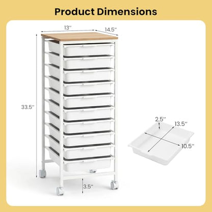 RELAX4LIFE 10-Drawer Rolling Storage Cart w/Lockable Wheels(White) - color: White, size: 33.5”H