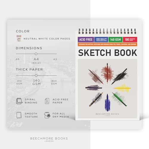 Beechmore Books 9x12 Top Spiral Sketchbook 140 GSM 100 Perforated Pages - size: A4 (9" x 12")