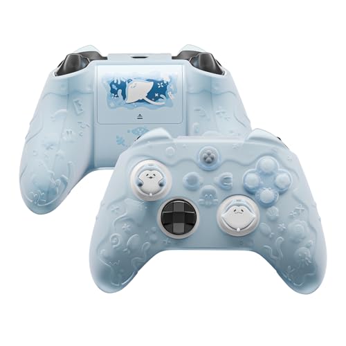 PlayVital for Xbox Series X/S Controller Silicone Cover, Semi-Clear Cute Ocean Whisper Series Silicone Skin Grip for Xbox Core Wireless Controller w/Thumb Grip & Sticker, Full Protection - Mint Blue - color: Mint Blue