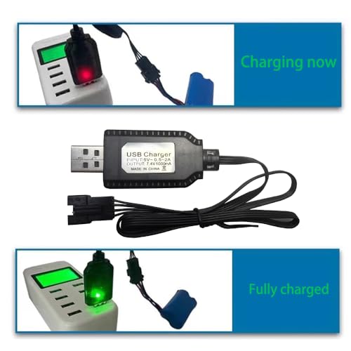 SM-4P USB Charger for 7.4V Li-ion Battery,Compatible with RC Car/Boat/Gel Blaster USB Charging Cable - 2Pack