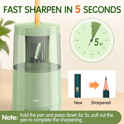 Deli Electric Pencil Sharpener, Automatic Pencil Sharpeners, Green - color: Green