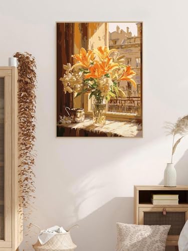 ZRIZQ Flowers Paint by Numbers Kit for Adults Beginner,City Scape,16x20 - color: 16"X20"Rolled Canvas-Floral