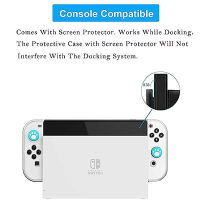 COMCOOL Dockable Case for Nintendo Switch OLED - [9 FT Military Grade Drop Protection] [with Tempered Glass Screen Protector] Crystal Protective Cover for Nintendo Switch OLED - Clear - color: Clear