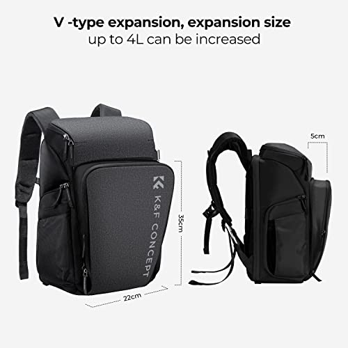 K&F CONCEPT Camera Backpack, 22L Expandable Camera Bag with Rain Cover - color: Black-Grey