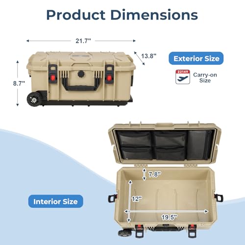 Weatherproof Hard Case, Stackable Trolley Case with Wheels, Hook and Loop Divider & Strap, IP67 Waterproof Box for Camera, Drones and Gear, 21.7" x 13.8" x 8.7", Lignt Coffee - color: Lignt Coffee