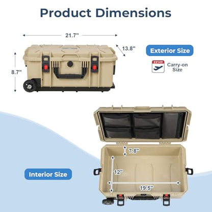 Weatherproof Hard Case, Stackable Trolley Case with Wheels, Hook and Loop Divider & Strap, IP67 Waterproof Box for Camera, Drones and Gear, 21.7" x 13.8" x 8.7", Lignt Coffee - color: Lignt Coffee