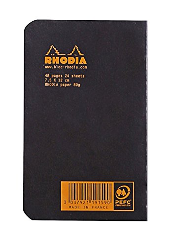Rhodia Slim Staplebound Notebooks - Graph 48 sheets - 3 x 4 3/4 in. - Black cover - color: Black, size: 3 x 4 3/4, Graph paper