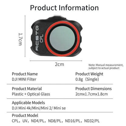 ND Filter Set for DJI Mini 4K /Mini 2/ SE/ 2 SE/Mavic Mini Drone Camera Lens Accessories, 6 Pack (CPL, UV, ND4, ND8, ND16, ND32) with Cleaning Cloth