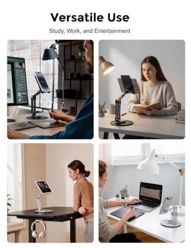 Aluminum Tablet Stand for Desk, 360° Rotating Height Adjustable - color: silver