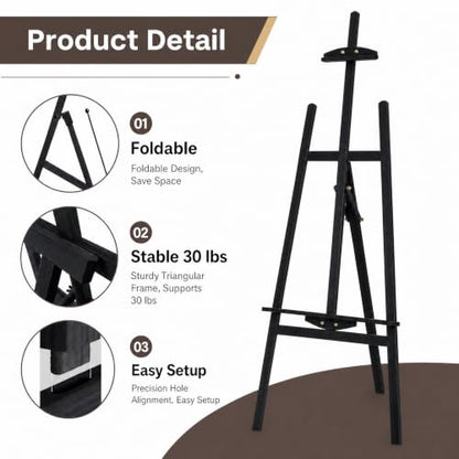 Adjustable Black Pine Wooden Painting Easel, Art Easel Stand - color: Black
