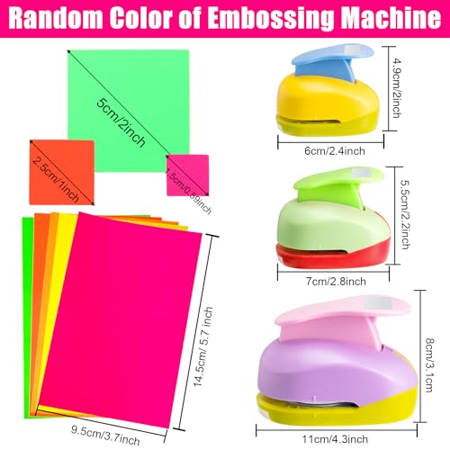 CHENGU 3 Pack Square Hole Punch 2"/1"/0.6", Random Color - color: Random Color, style: Square
