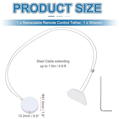 PATIKIL 1.5m / 4.9Ft Retractable Remote Control Tether, Security Remote Cable Lock Adjustable Cable Leash Length for TV Remote Control Gaming Controller, White (Curved Rubber Cap) - color: White