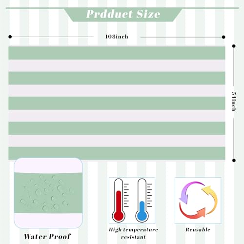 Kesfey Sage Green Striped Tablecloth Vertical Stripe Table Cover 3 Packs - color: Sage Green Verticall Striped