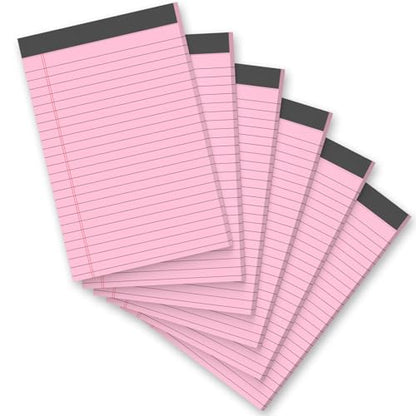6 Pack 5 x 8 Inch Pink Legal Pads, Double-Sided Lined Notepads with Hard Backing for Office, School & Home, Thick Perforated No-Bleed Paper for Students, Teachers & Professionals - color: Pink-6Pack