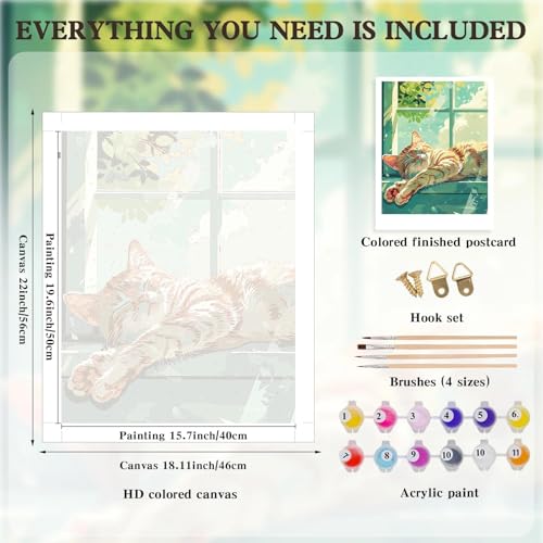 Alptiny Sleeping Cat Paint by Numbers Kit for Adults Beginner, 16x20 Inch - color: Cat