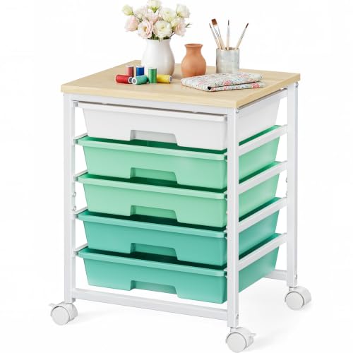 Pipishell Rolling Cart with 5 Drawers, Craft Storage Cart, Green Gradient - color: Green Gradient, size: 5-Drawers