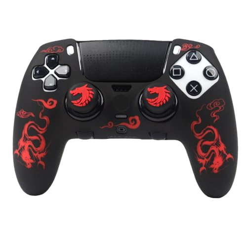 RALAN Dragon Silicone Controller Skins with 2 Thumb Gripsr Compatible with PS5 Dualsense Edge Controller Play Station 5 Accessories, Sweat-Proof Anti-Slip Cover Skin Protecto - color: Dragon Black Red