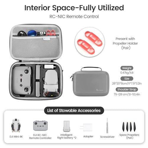 Skyreat Mini 4K/2 SE Drone Case, Portable Leather PU Case with Shoulder Strap, Handle and Propeller Holders