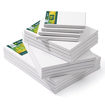 Inburit 16 PCS Multi Size Stretched Blank Canvas for Acrylic & Oil Painting - size: 16PCS+(4sizex4)