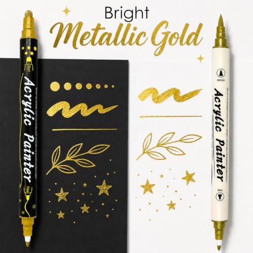 Gold Acrylic Paint Pens, 20 Pack Dual Tip Metallic Gold Markers