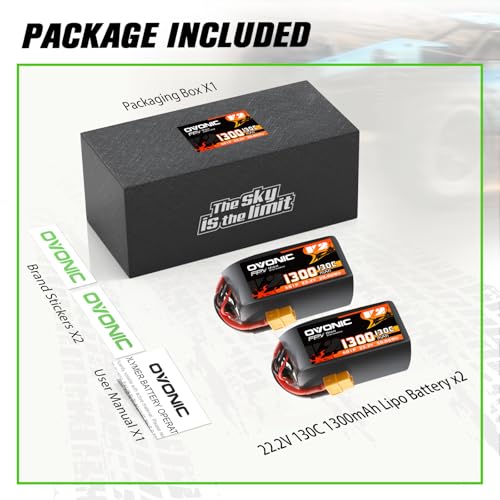 OVONIC 130C 6S 1300mah Lipo Battery 22.2V Pack with XT60 Plug for FPV Racing（2pcs）