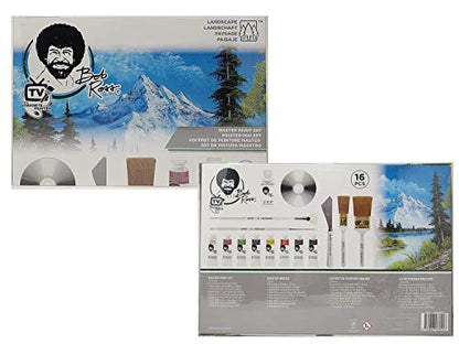 Bob Ross Master Artist Oil Paint Set Bundle with Aluminum Table Easel & 2-Pack 12x16 Stretched Canvas for Painting (3 Items)
