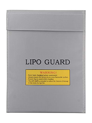 Fire Resistant Flame-Resistant Fireproof Explosion-Proof Waterproof Lipo Battery Storage Guard Pouch Sleeve Safety Protective Bag for Safe Charge & Storage - 12 x 9 Inches Large Size (Silver)