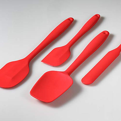 4-Piece Silicone Spatula Set with Stainless Steel Core, Red - color: Red