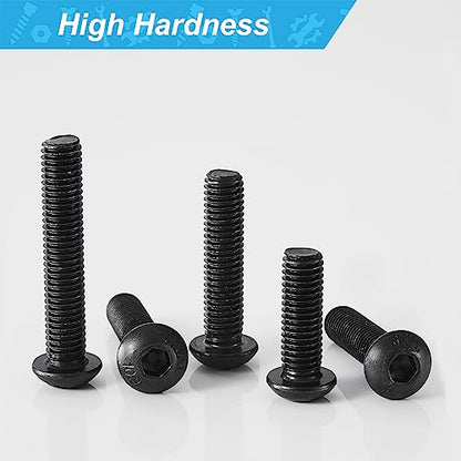 M6 x 10mm 14mm 18mm 20mm 25mm Button Head Socket Cap Screws Bolts, 10.9 Grade Alloy Steel, Black Oxide Finish, Metric Allen Hex Drive, Fully Threaded, Assortment Kit 50Pcs - size: Button M6x10-25 mm