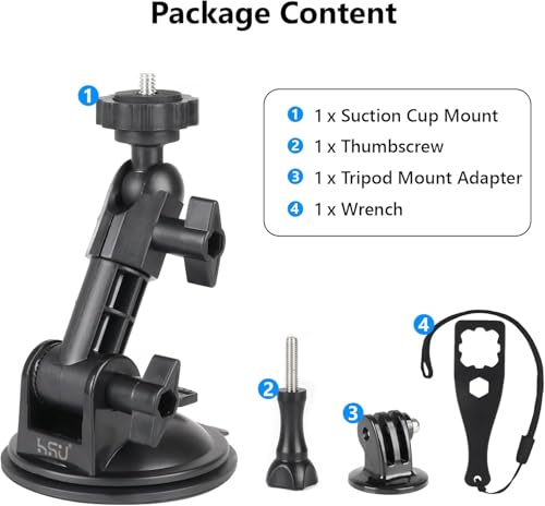 HSU Car Suction Cup Mount for GoPro/Insta 360/DJI Osmo Action Camera