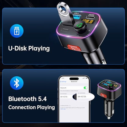 Syncwire Bluetooth 5.4 Car Adapter 48W FM Transmitter for Hands Free Calls - color: Black, style: 48W