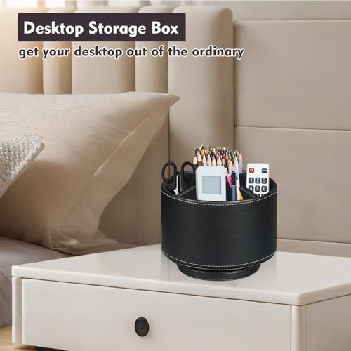360°Rotatable TV Remote Control Holder with 4 Compartments Desk Accessories - color: Black