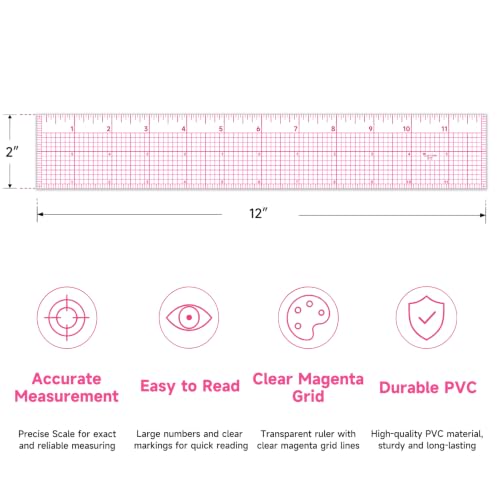 YLAZIION Clear Ruler for Sewing 2x12 Inch Easy Read Grid Graph Ruler 1.4mm - style: Upgraded 12" Design Ruler