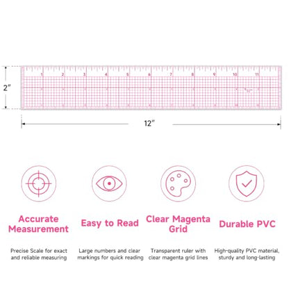 YLAZIION Clear Ruler for Sewing 2x12 Inch Easy Read Grid Graph Ruler 1.4mm - style: Upgraded 12" Design Ruler