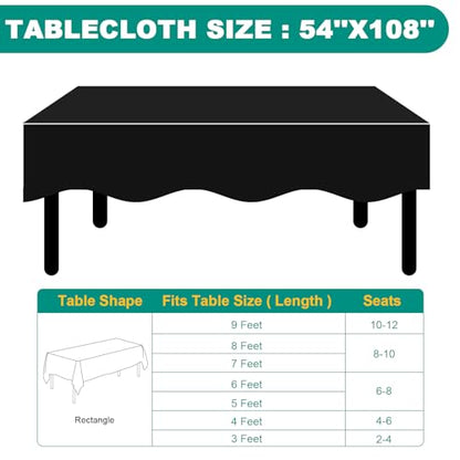 RowinsyDD 50 Pack Black Plastic Tablecloth, Plastic Table Cloths Disposable - color: Black
