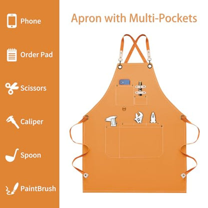 Dulabi Apron, Adjustable Chef Apron for Women and Men with Large Pockets, Cooking Kitchen Apron with Back Straps - color: Orange